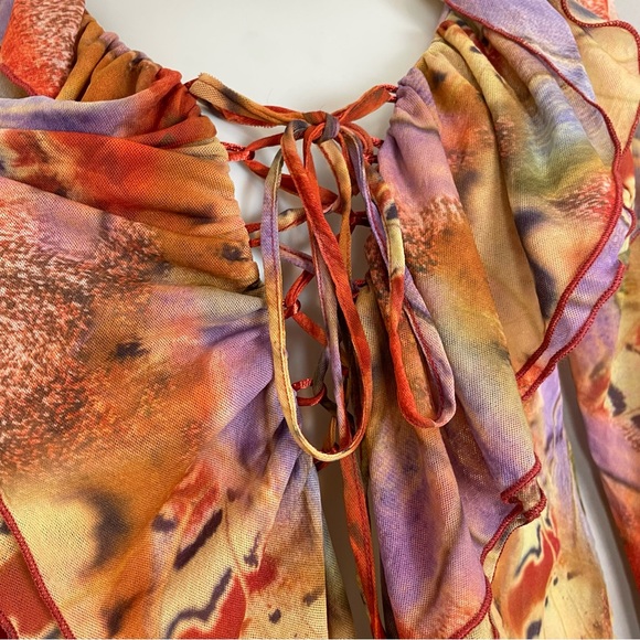 Jaded London Allele Lace Up Top Butterfly Mesh Corset Y2K Ruffle Frill Size 4 - Picture 11 of 17